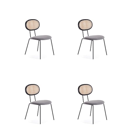 Manhattan Comfort Jardin Dining Chair in Black with Cane and Grey Upholstered Seating, Set of 4 2-DCCA06-GY